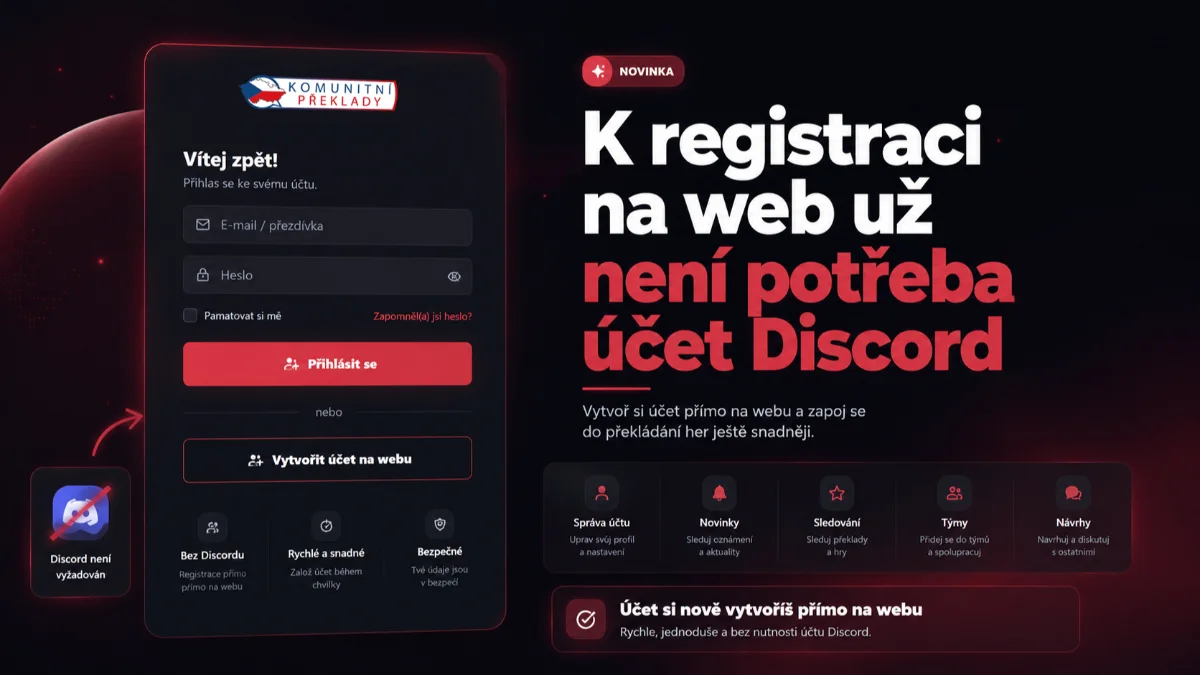 K registraci na web už není potřeba účet Discord