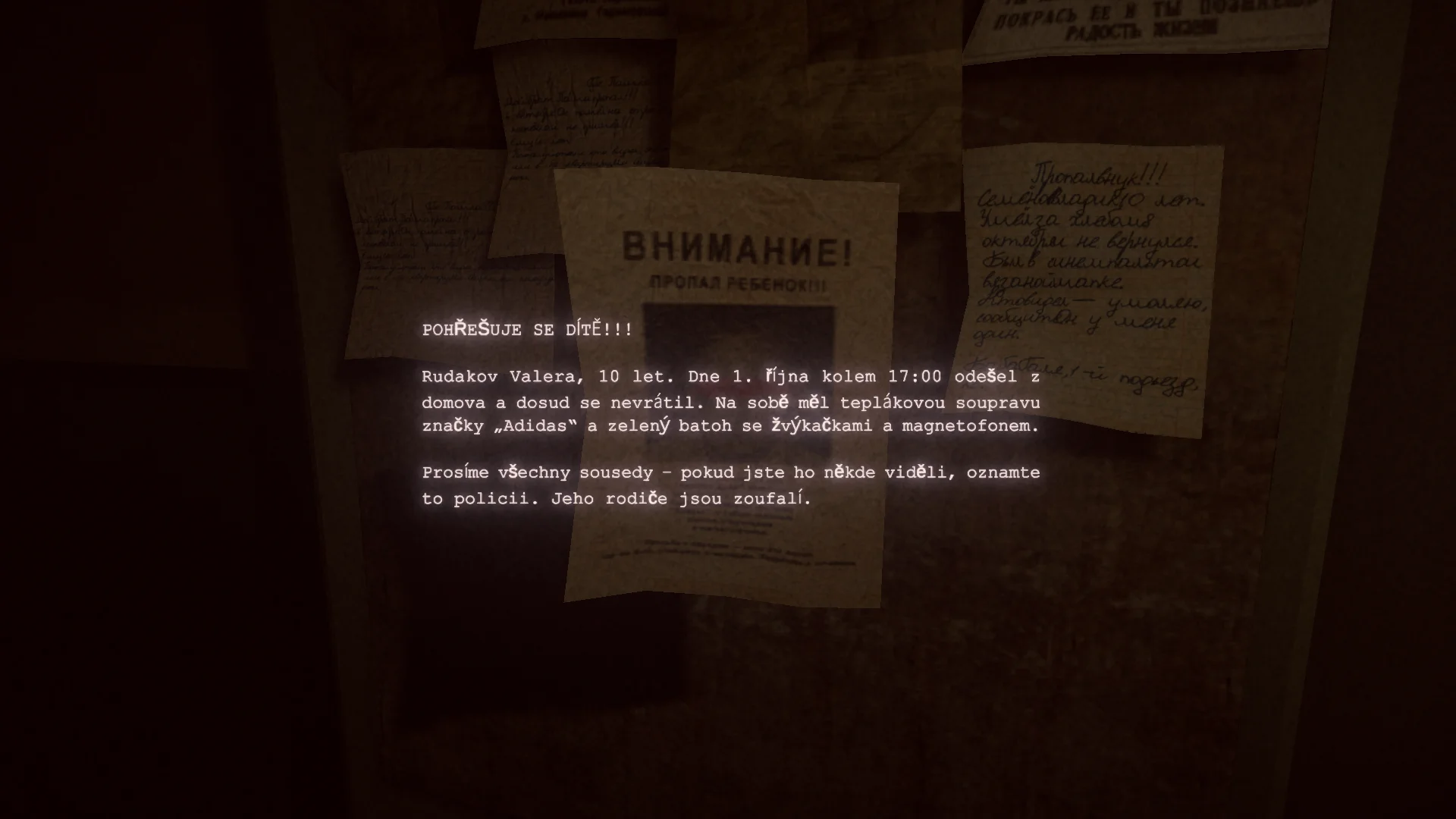 Ukázka českého překladu hry Uncanny Tales: 1992